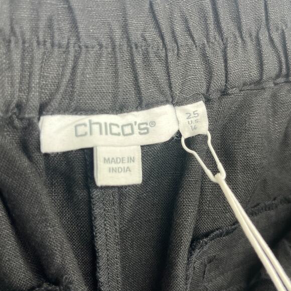 CHICOS Pants 2.5 14 Linen Crop Straight Leg Eyelet Hem Elastic Waist Black NEW - Picture 5 of 16